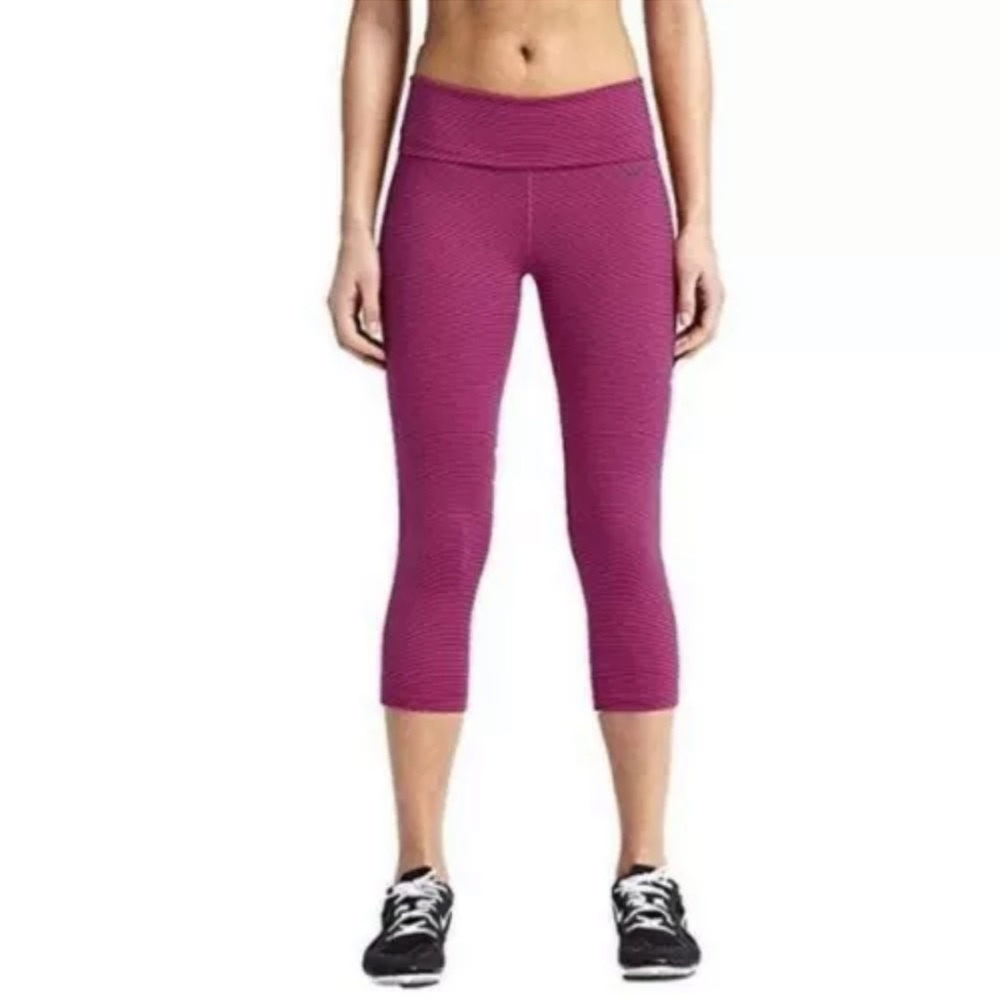 Nike Dri-Fit Legend 2.0 Foldover Leggings Pink Stripe Cropped Tight Small